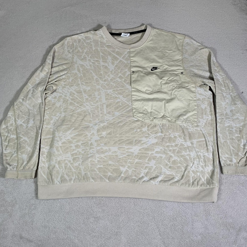 Nike Tech Pack Sweatshirt Mens XL Beige Dri-FIT Textured Crewneck Zip Pocket